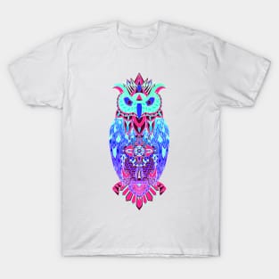 artic psychodelic owl in pattern wisdom of wonders ecopop wallpaper art tribal zendoodle of flowers T-Shirt